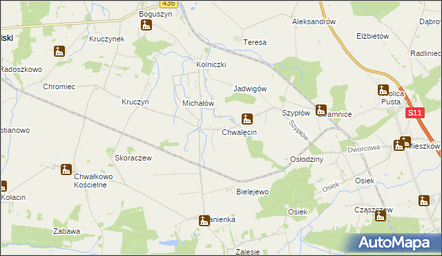 mapa Chwalęcin gmina Nowe Miasto nad Wartą, Chwalęcin gmina Nowe Miasto nad Wartą na mapie Targeo