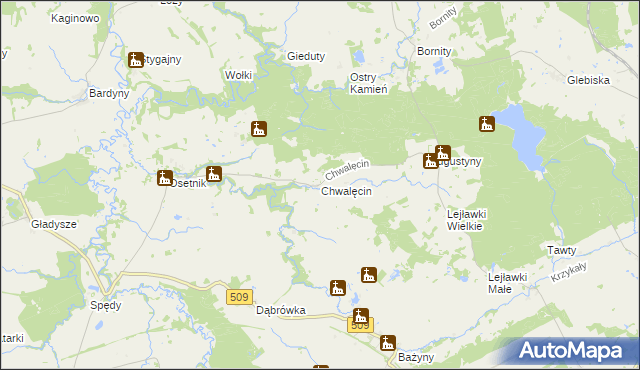 mapa Chwalęcin gmina Orneta, Chwalęcin gmina Orneta na mapie Targeo