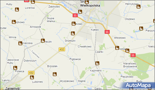 mapa Chwałkowo gmina Środa Wielkopolska, Chwałkowo gmina Środa Wielkopolska na mapie Targeo