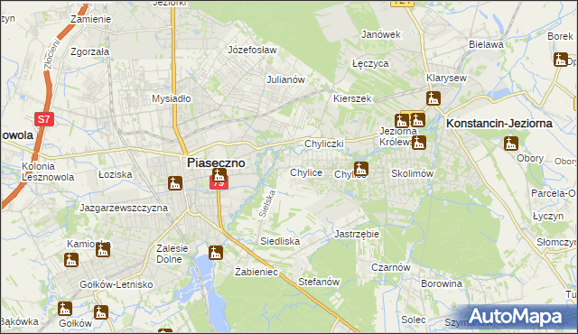 mapa Chylice gmina Piaseczno, Chylice gmina Piaseczno na mapie Targeo