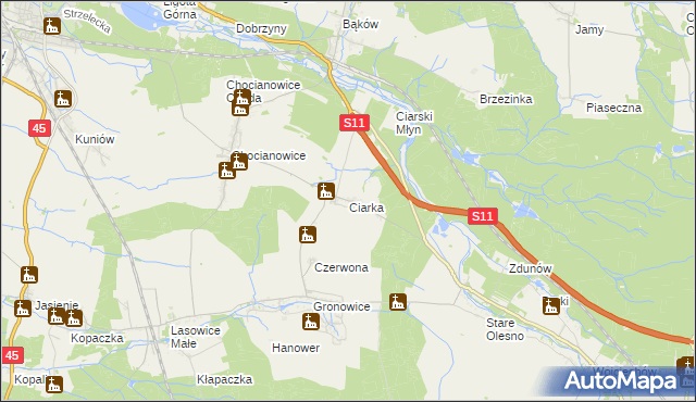 mapa Ciarka, Ciarka na mapie Targeo