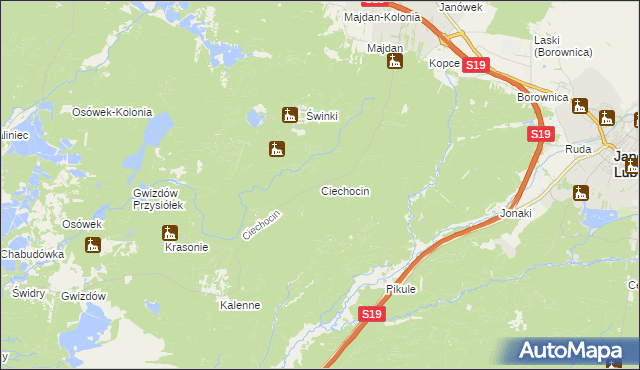 mapa Ciechocin gmina Modliborzyce, Ciechocin gmina Modliborzyce na mapie Targeo
