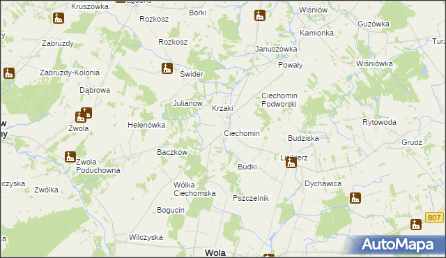mapa Ciechomin gmina Wola Mysłowska, Ciechomin gmina Wola Mysłowska na mapie Targeo