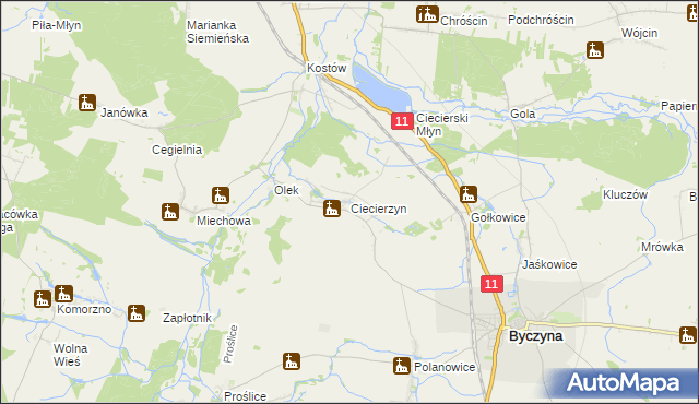 mapa Ciecierzyn gmina Byczyna, Ciecierzyn gmina Byczyna na mapie Targeo