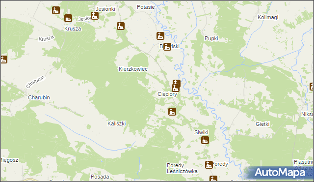 mapa Cieciory, Cieciory na mapie Targeo