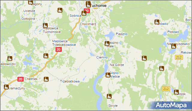 mapa Ciemno gmina Tuchomie, Ciemno gmina Tuchomie na mapie Targeo