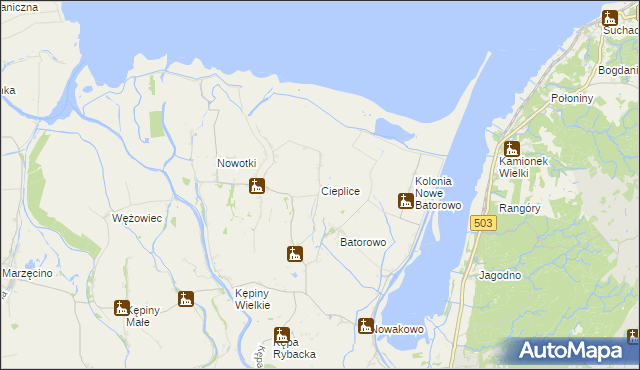 mapa Cieplice gmina Elbląg, Cieplice gmina Elbląg na mapie Targeo