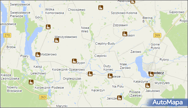mapa Cieplinki, Cieplinki na mapie Targeo