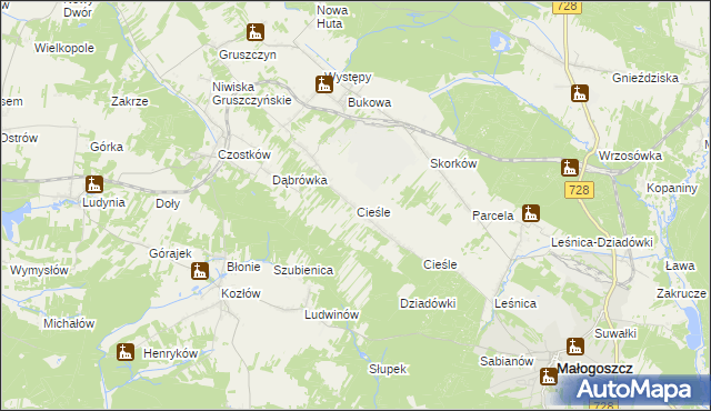 mapa Cieśle gmina Krasocin, Cieśle gmina Krasocin na mapie Targeo