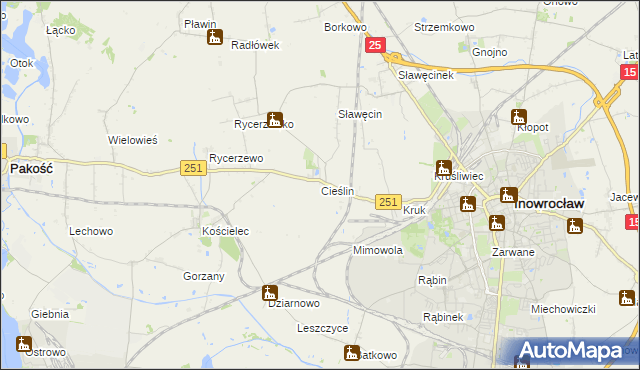 mapa Cieślin gmina Inowrocław, Cieślin gmina Inowrocław na mapie Targeo