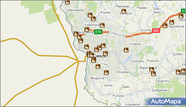 mapa Cieszyna, Cieszyn na mapie Targeo