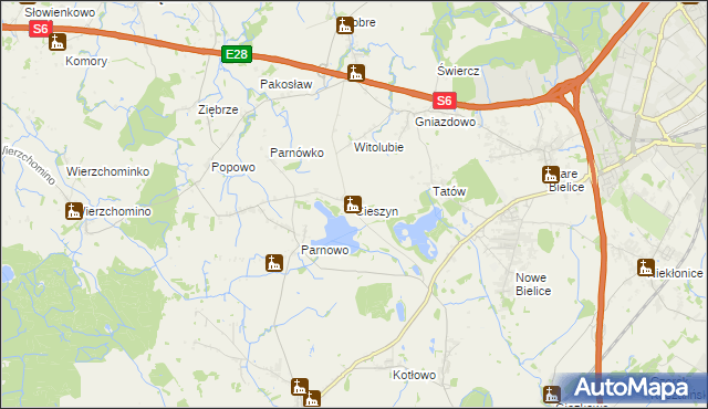 mapa Cieszyn gmina Biesiekierz, Cieszyn gmina Biesiekierz na mapie Targeo