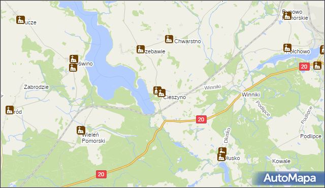 mapa Cieszyno gmina Węgorzyno, Cieszyno gmina Węgorzyno na mapie Targeo