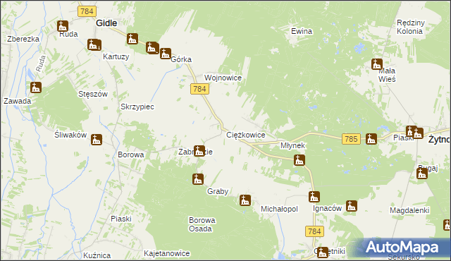 mapa Ciężkowice gmina Gidle, Ciężkowice gmina Gidle na mapie Targeo