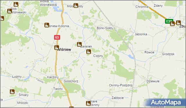 mapa Ciosny gmina Wiśniew, Ciosny gmina Wiśniew na mapie Targeo