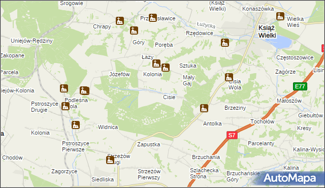 mapa Cisie gmina Książ Wielki, Cisie gmina Książ Wielki na mapie Targeo