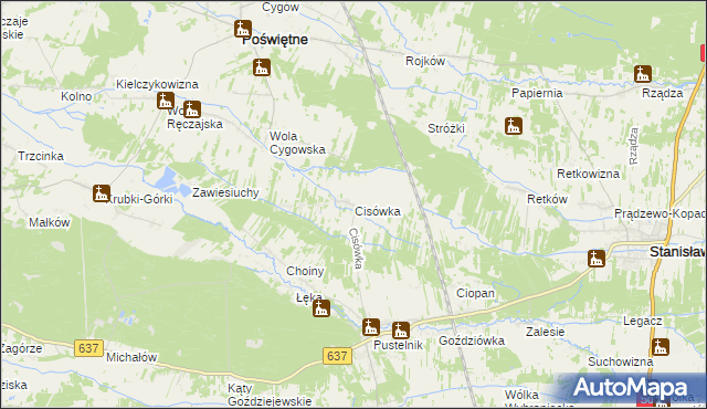 mapa Cisówka gmina Stanisławów, Cisówka gmina Stanisławów na mapie Targeo