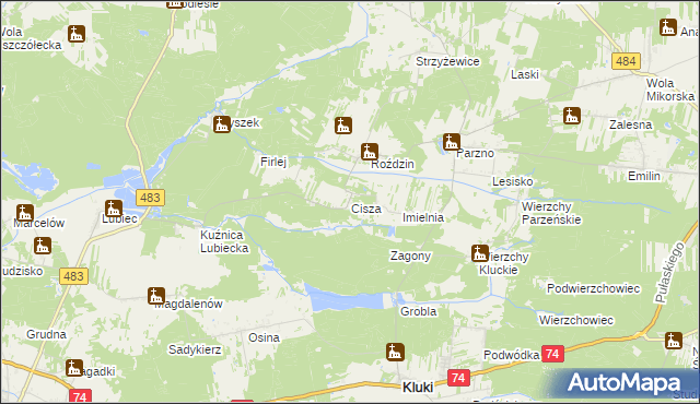 mapa Cisza gmina Kluki, Cisza gmina Kluki na mapie Targeo