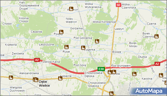 mapa Cyganka gmina Dębe Wielkie, Cyganka gmina Dębe Wielkie na mapie Targeo