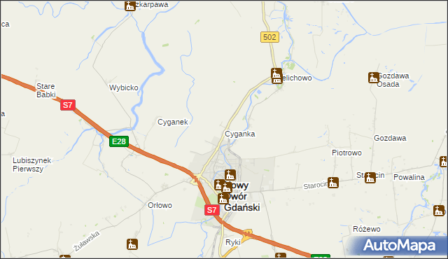 mapa Cyganka gmina Nowy Dwór Gdański, Cyganka gmina Nowy Dwór Gdański na mapie Targeo