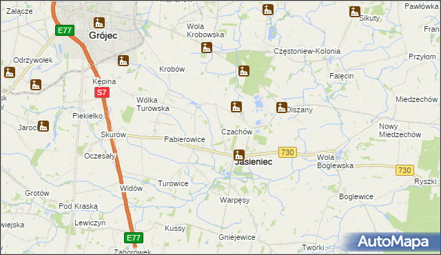 mapa Czachów gmina Jasieniec, Czachów gmina Jasieniec na mapie Targeo