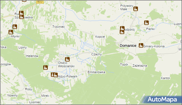 mapa Czachy gmina Domanice, Czachy gmina Domanice na mapie Targeo