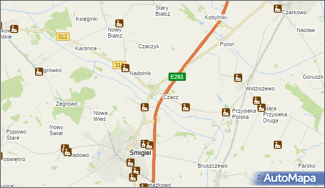 mapa Czacz gmina Śmigiel, Czacz gmina Śmigiel na mapie Targeo
