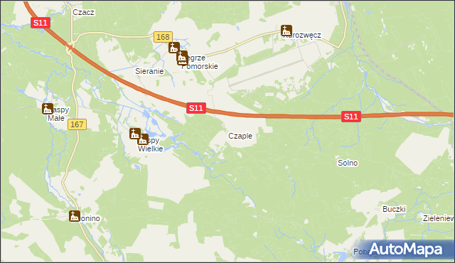mapa Czaple gmina Świeszyno, Czaple gmina Świeszyno na mapie Targeo