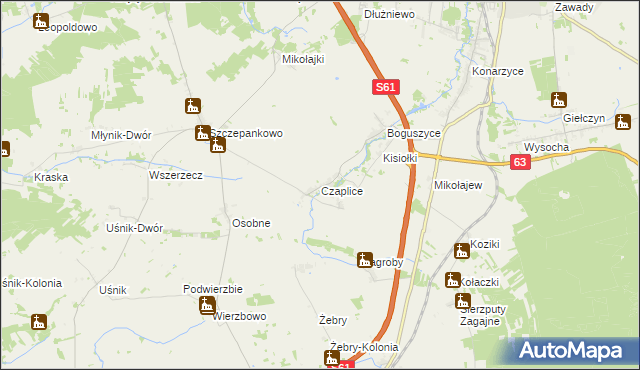 mapa Czaplice gmina Łomża, Czaplice gmina Łomża na mapie Targeo
