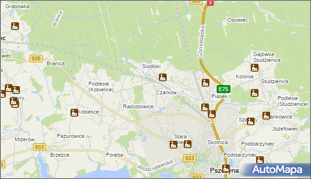 mapa Czarków gmina Pszczyna, Czarków gmina Pszczyna na mapie Targeo