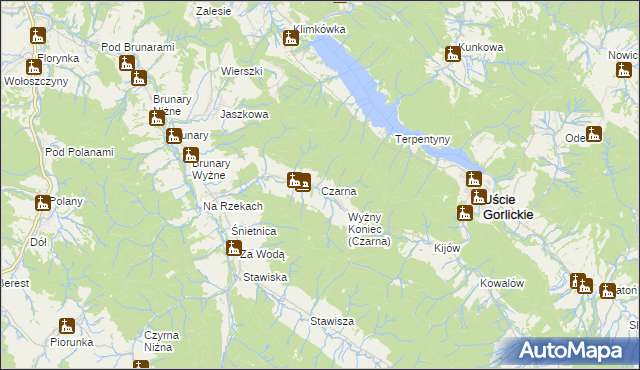 mapa Czarna gmina Uście Gorlickie, Czarna gmina Uście Gorlickie na mapie Targeo