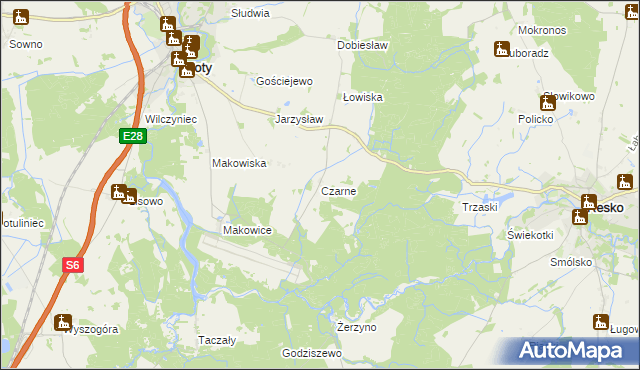 mapa Czarne gmina Płoty, Czarne gmina Płoty na mapie Targeo