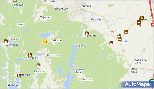 mapa Czarne gmina Skórcz, Czarne gmina Skórcz na mapie Targeo