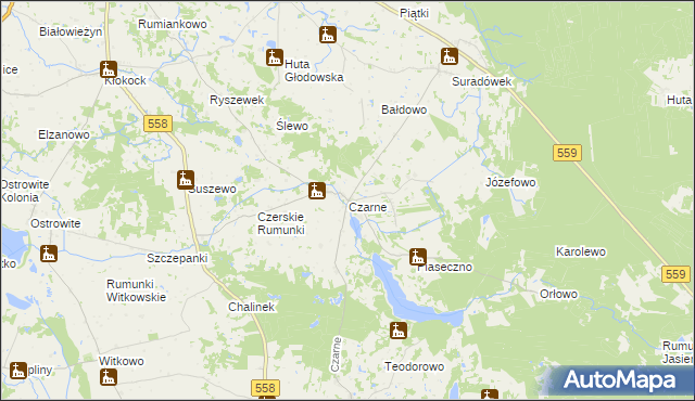 mapa Czarne gmina Wielgie, Czarne gmina Wielgie na mapie Targeo