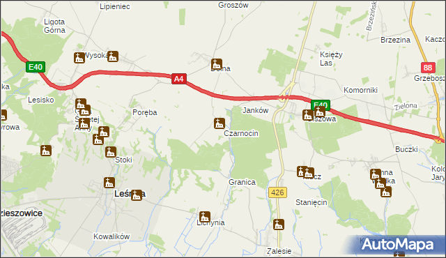 mapa Czarnocin gmina Leśnica, Czarnocin gmina Leśnica na mapie Targeo