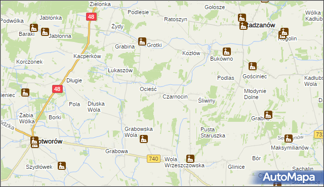 mapa Czarnocin gmina Radzanów, Czarnocin gmina Radzanów na mapie Targeo
