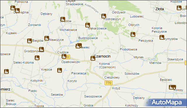 mapa Czarnocin powiat kazimierski, Czarnocin powiat kazimierski na mapie Targeo