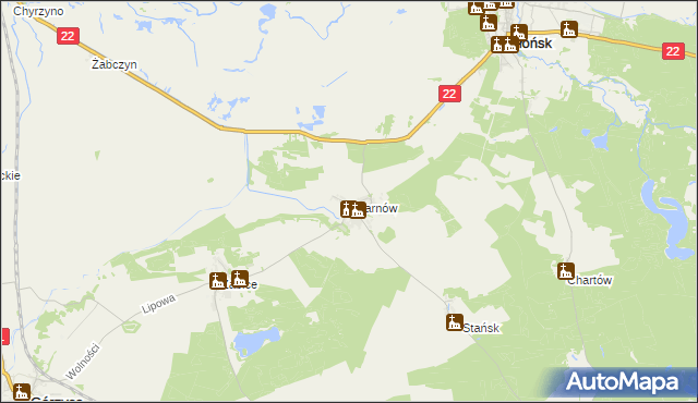 mapa Czarnów gmina Górzyca, Czarnów gmina Górzyca na mapie Targeo