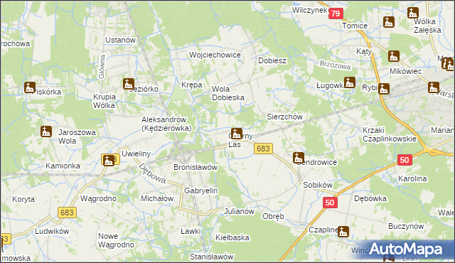 mapa Czarny Las gmina Góra Kalwaria, Czarny Las gmina Góra Kalwaria na mapie Targeo