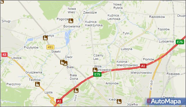 mapa Czarny Las gmina Mykanów, Czarny Las gmina Mykanów na mapie Targeo