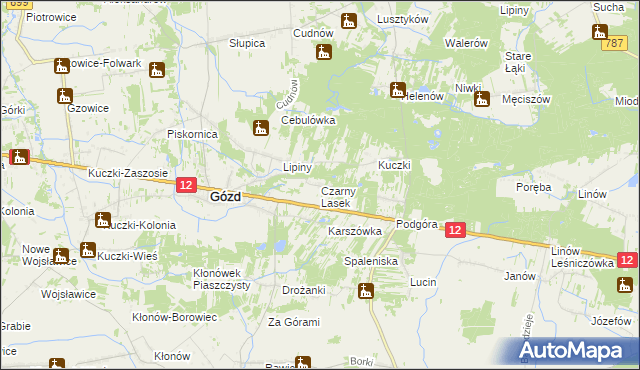 mapa Czarny Lasek gmina Gózd, Czarny Lasek gmina Gózd na mapie Targeo