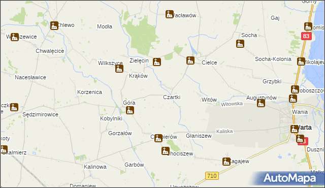 mapa Czartki gmina Warta, Czartki gmina Warta na mapie Targeo