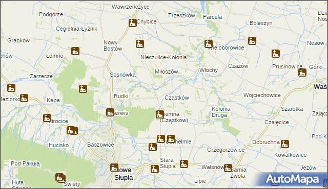 mapa Cząstków gmina Nowa Słupia, Cząstków gmina Nowa Słupia na mapie Targeo