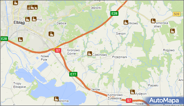 mapa Czechowo gmina Elbląg, Czechowo gmina Elbląg na mapie Targeo