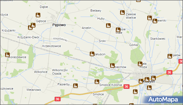 mapa Czeluścin gmina Pępowo, Czeluścin gmina Pępowo na mapie Targeo