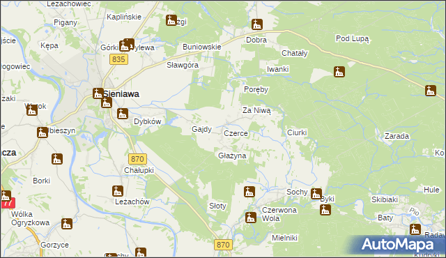 mapa Czerce, Czerce na mapie Targeo