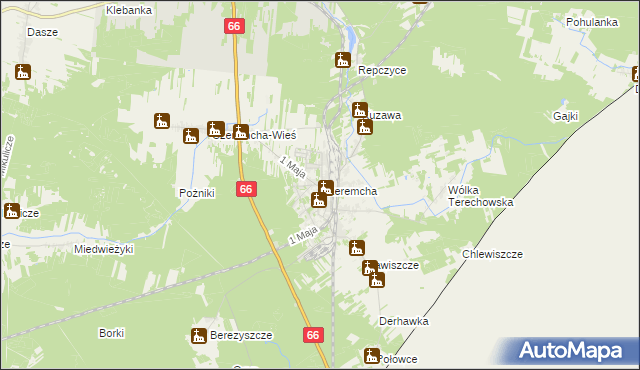 mapa Czeremcha powiat hajnowski, Czeremcha powiat hajnowski na mapie Targeo