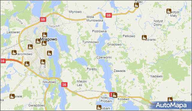 mapa Czerwonki gmina Mrągowo, Czerwonki gmina Mrągowo na mapie Targeo