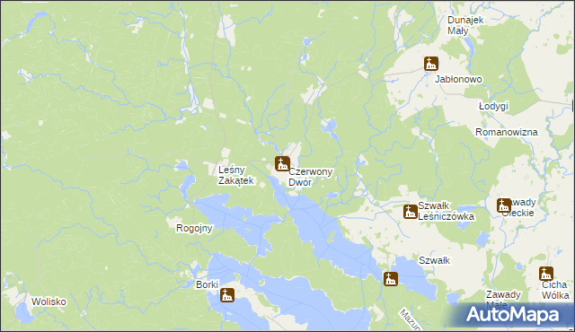 mapa Czerwony Dwór gmina Kowale Oleckie, Czerwony Dwór gmina Kowale Oleckie na mapie Targeo