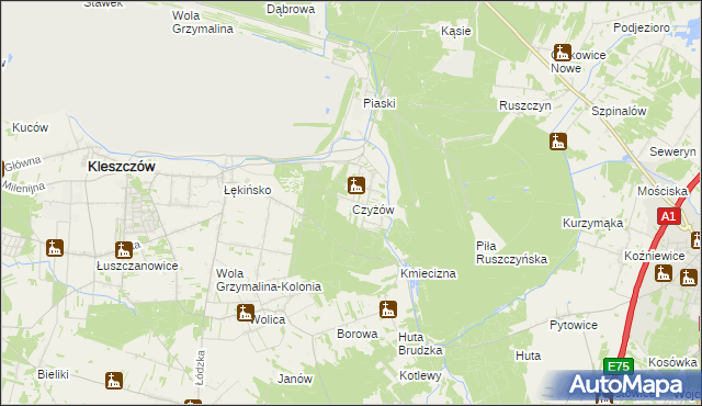 mapa Czyżów gmina Kleszczów, Czyżów gmina Kleszczów na mapie Targeo